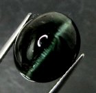 (bild för) Bra Pris Sällsynt Grönaktigt Blå Indigolit (Turmalin) Kattöga 9,18 carat Oval Cabochon Skarpt Öga från Mozambique Köp Nu!