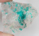 Kristaller av Dioptas på Kvarts 30,9 gram från Kaokoveld, Namibia
