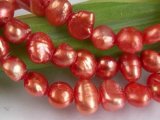 (bild för) Orangeröda Sötvattenspärlor Nugget 3-4 mm 37-39 cm/str.