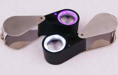 LED&UV Hexagon Silver metall Lupp 10X 21 mm + Läderfodral
