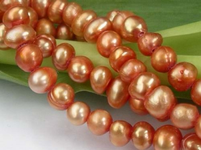 Orangegul Sötvattenspärlor Potatis 3-4 mm 37-39cm/str.