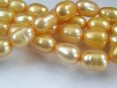 Guldgul Sötvattenspärlor Ris 5-6 mm 52-54st 37-39cm/str.