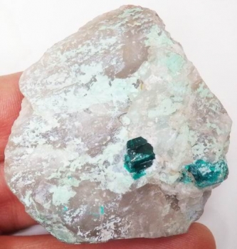 Bra Pris Sällsynt Mycket Fin Stor Kristall av Dioptas med Plancheit på Kvarts 90,2 gram Synnerligen Populär Vacker Samlar mineral från Kaokoveld, Namibia Köp Nu!