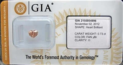 Exempel - Cert. GIA Fancy Gulaktigt Brun Diamant 0,73 carat Hjärt Slipning Kvalitet I1 - Går ej köpa
