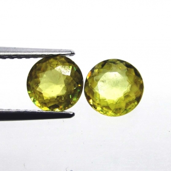Bra Pris Parti 2 st Lystrande Gulgrön Sphene (Titianit) 1,32 carat Rund Slipad Mycket Fin Kvalitet från Madagaskar Köp Nu!