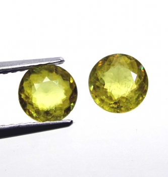 Bra Pris Parti 2 st Lystrande Gulgrön Sphene (Titianit) 1,31 carat Rund Slipad Mycket Fin Kvalitet från Madagaskar Köp Nu!