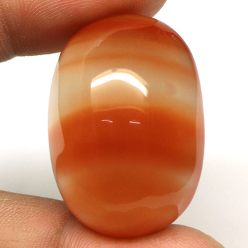 Bra Pris Mycket Vacker Orange med ränder Agat 81,60 carat Oval Cabochon Slipning Väldigt Fin Färg & Kvalitet från Botswana Afrika Köp Nu!