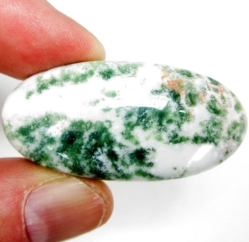 Bra Pris Mycket Vacker Vit Moss Agat 69,75 carat Oval Cabochon Slipning Väldigt Fin Färg & Kvalitet från Brasilien Köp Nu!