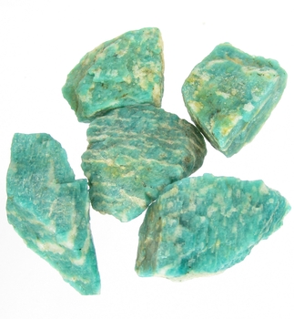 Bra Pris Parti 5 st Mycket Fin Kvalitet Vackert Blåaktigt Grön Vit Mönstrad Rå Amazonit 60 gram Naturligt Brottstycke Bit Härligt Matrial & Bra Färg från Ryssland Köp Nu!