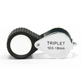 Bra Pris! Hopfällbar Hög Kvalitativ Gemmologisk Lupp med Triplett-lins 10X förstoring och 18 mm diameter Mycket Snygg Gummiklädd för bra grepp Modell 7866 Perfekt till Ädelstenssamlare Köp Nu